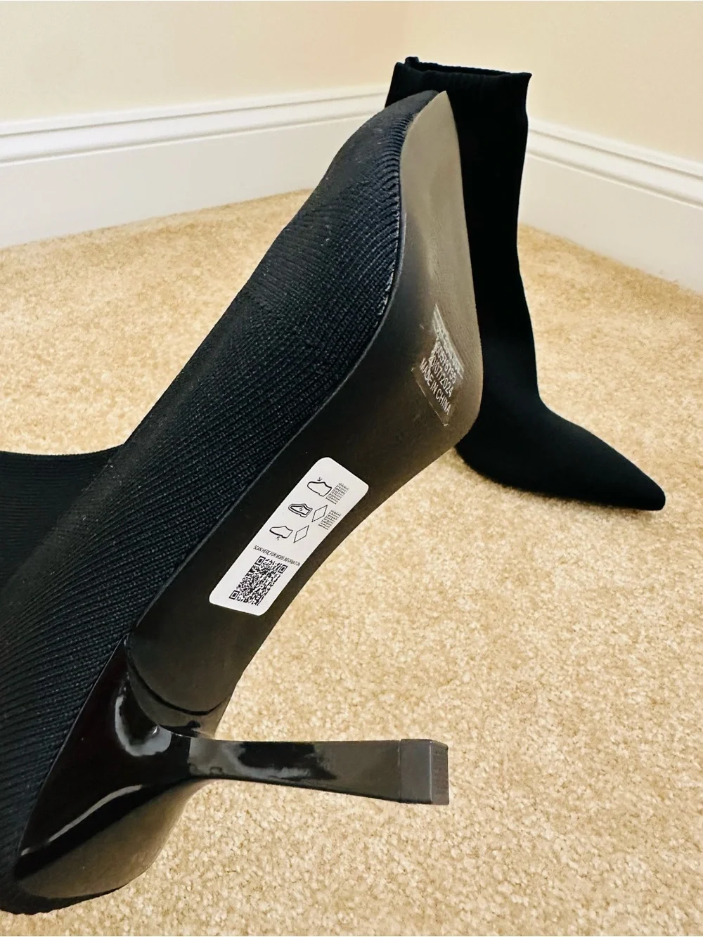 Black Sock Booties Pointed Toe Stiletto Heels